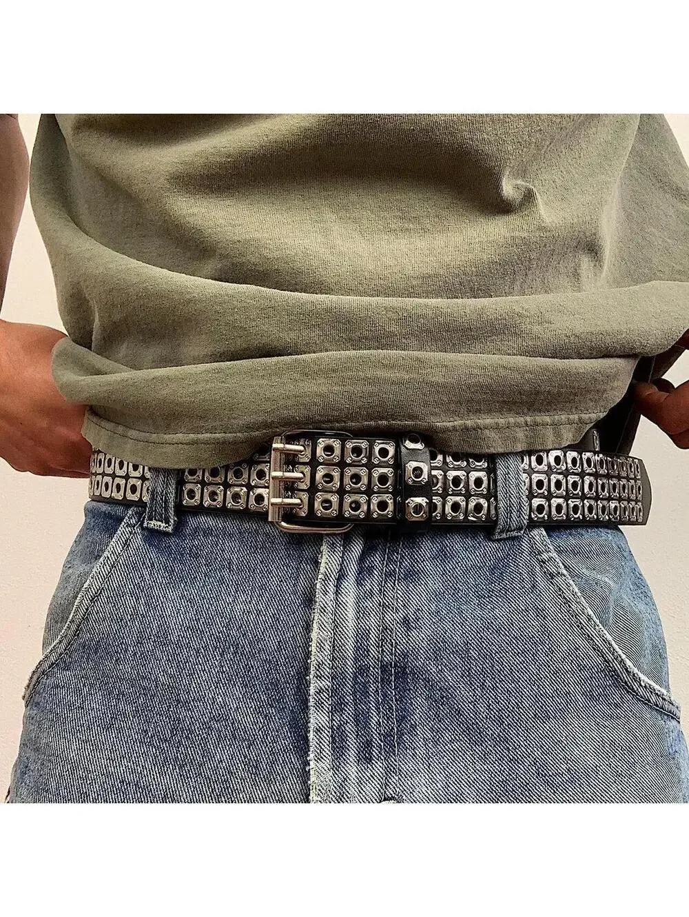 Cyber Grunge y2k 2000s style light silver studded belt. Nice quality. 42 inches